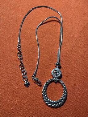 Brighton Silver Braided Oval Pendant Necklace